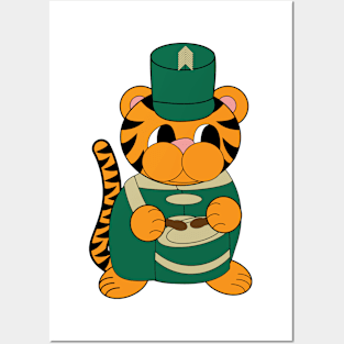 Marching Band Tiger Drum Green and Gold Posters and Art